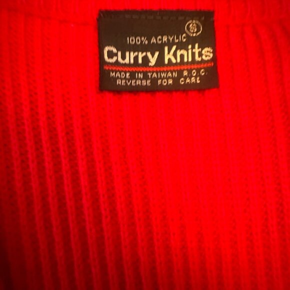 Curvy Knits Vintage 1980s Red Long Line Open Front Vest Pockets Size Small - Picture 3 of 4